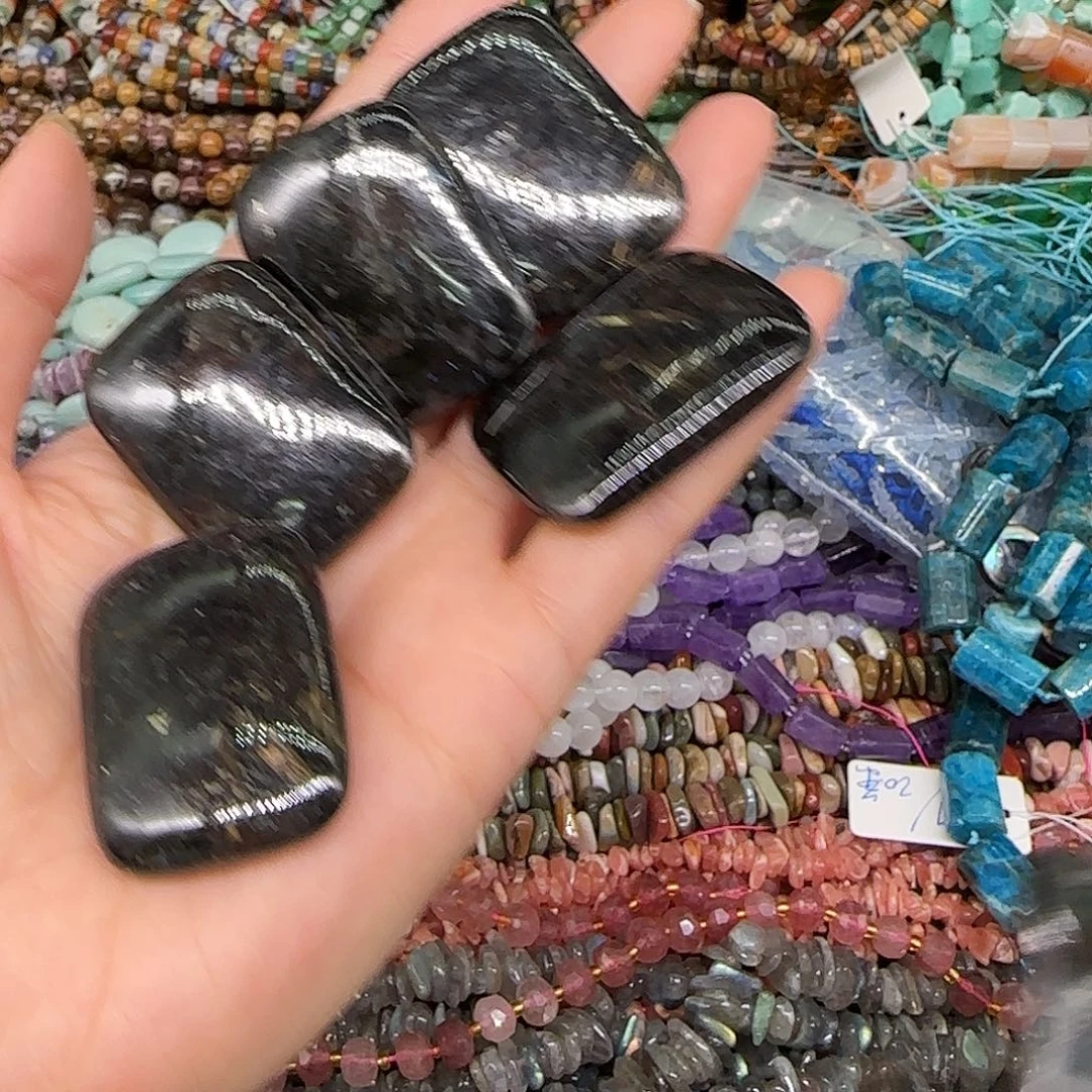 玛瑙/玉髓合金珠宝半成品黑金碧玺2颗无孔