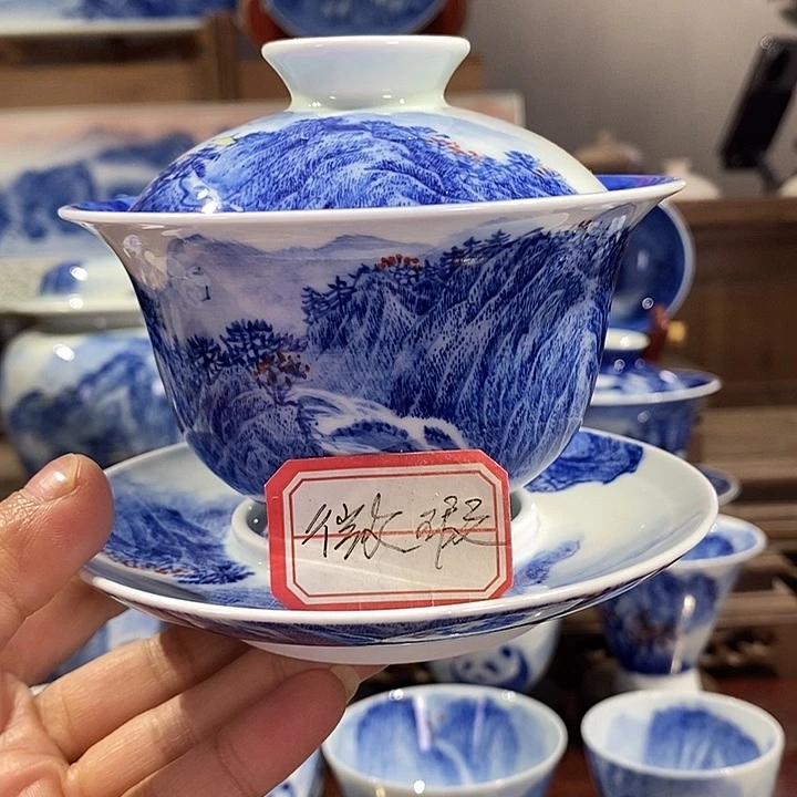 杯踏***河景德镇手工手绘陶瓷，高亮兴老师作品