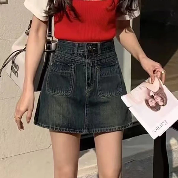 复古半身裙新款A字时尚设计夏季牛仔女高雅显瘦百搭包臀裙子韩版
