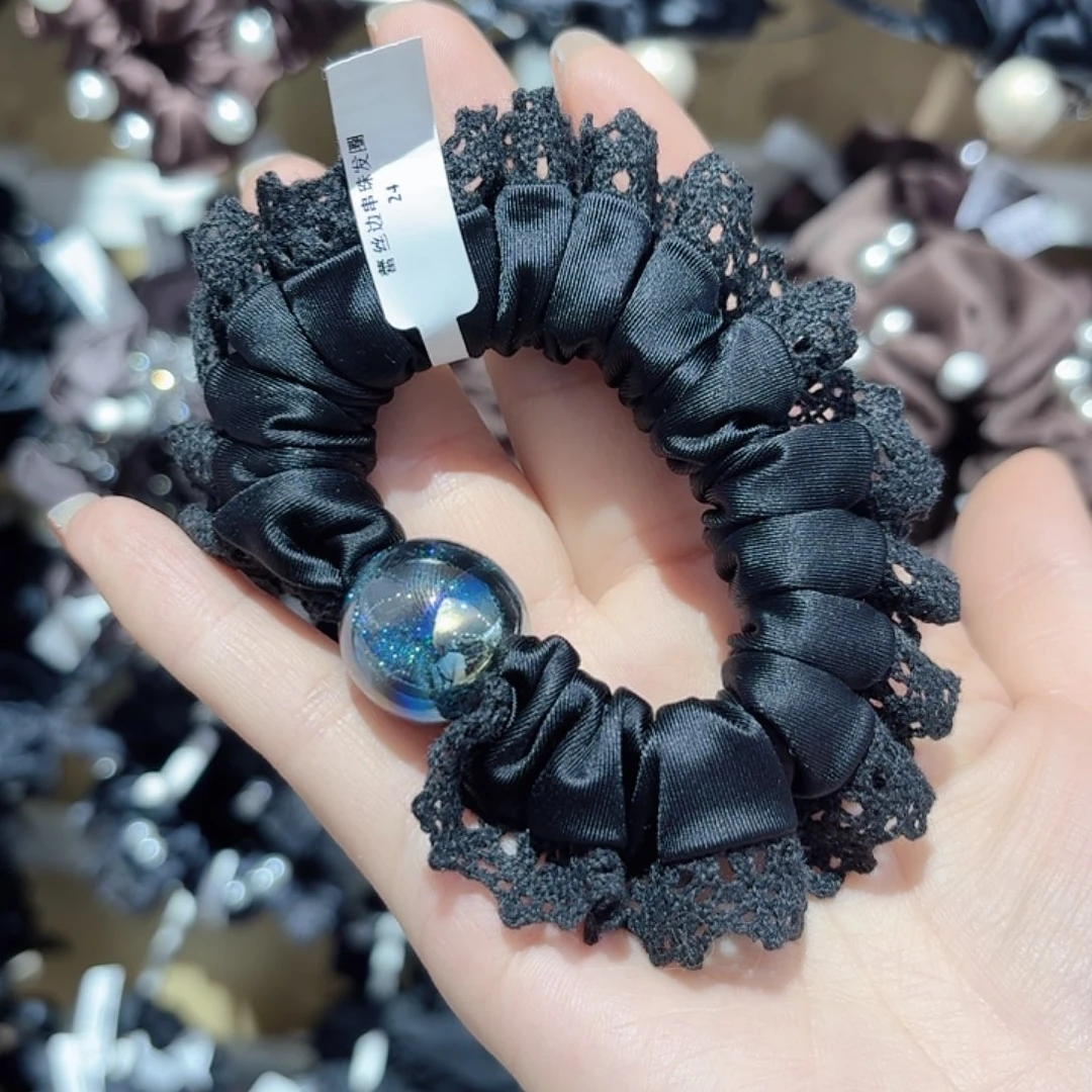 皮质非金属黑色珠珠发绳