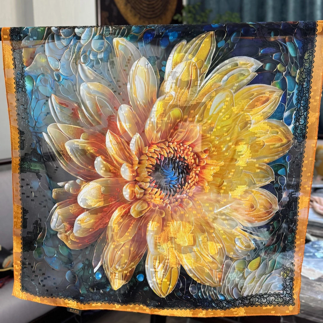 【A56-89 向阳】70*70丝巾气质大方花丝斜纹气质国风夏季薄