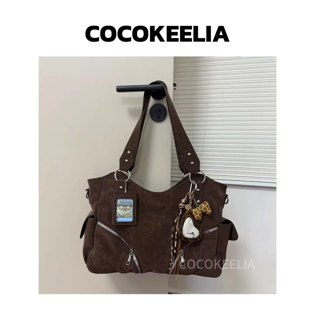 古着机车包包女2025秋冬新款复古大容量单肩包百搭通勤腋下托特包