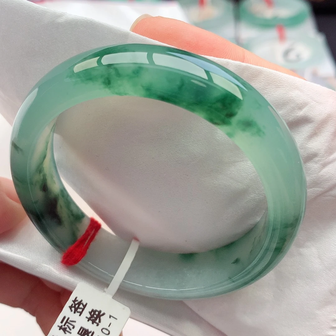 未镶嵌手镯翡翠51-52圈口冰透绿宝石6号