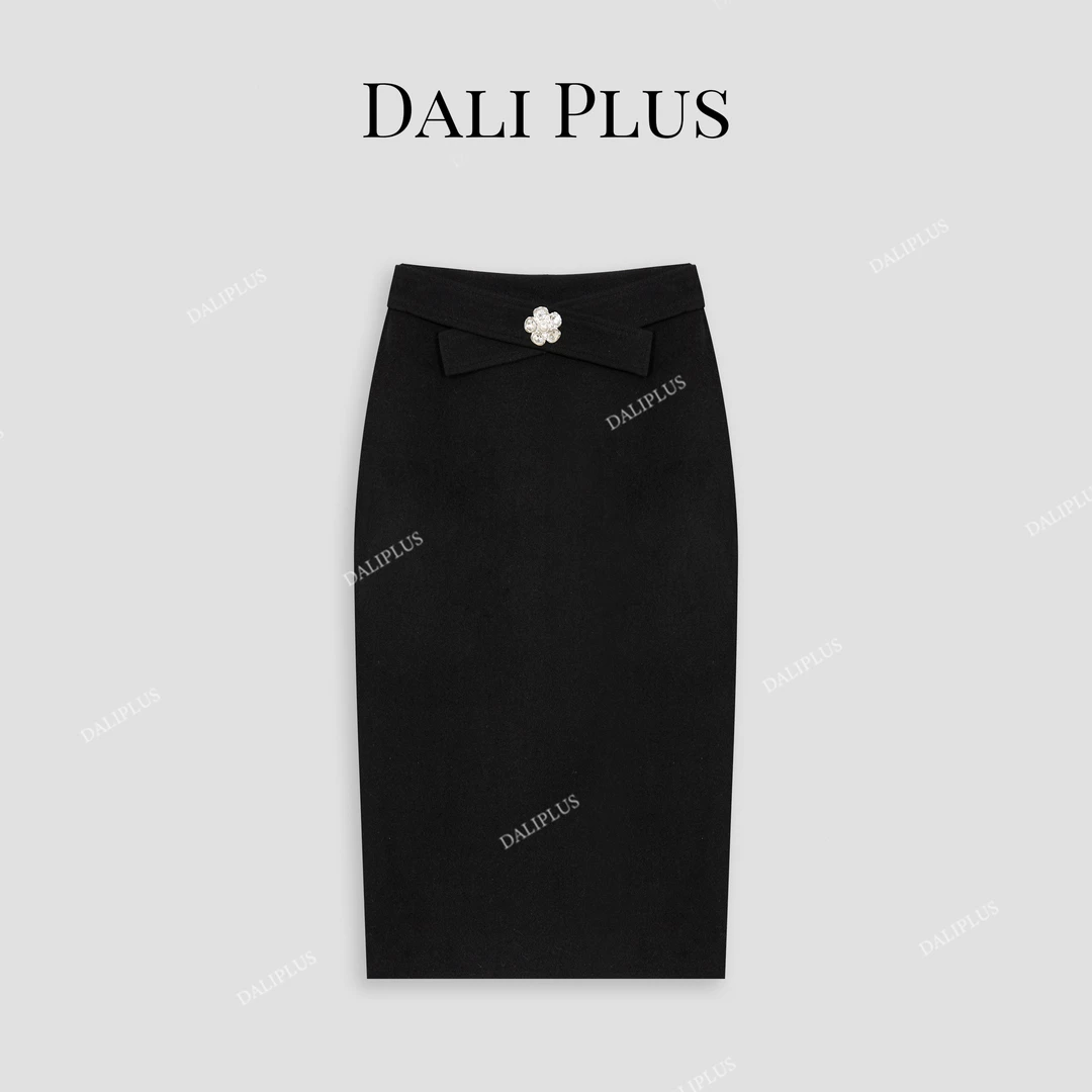 DALI PLUS优雅高级花朵设计羊毛呢包臀裙 高腰半裙-D4XY0291