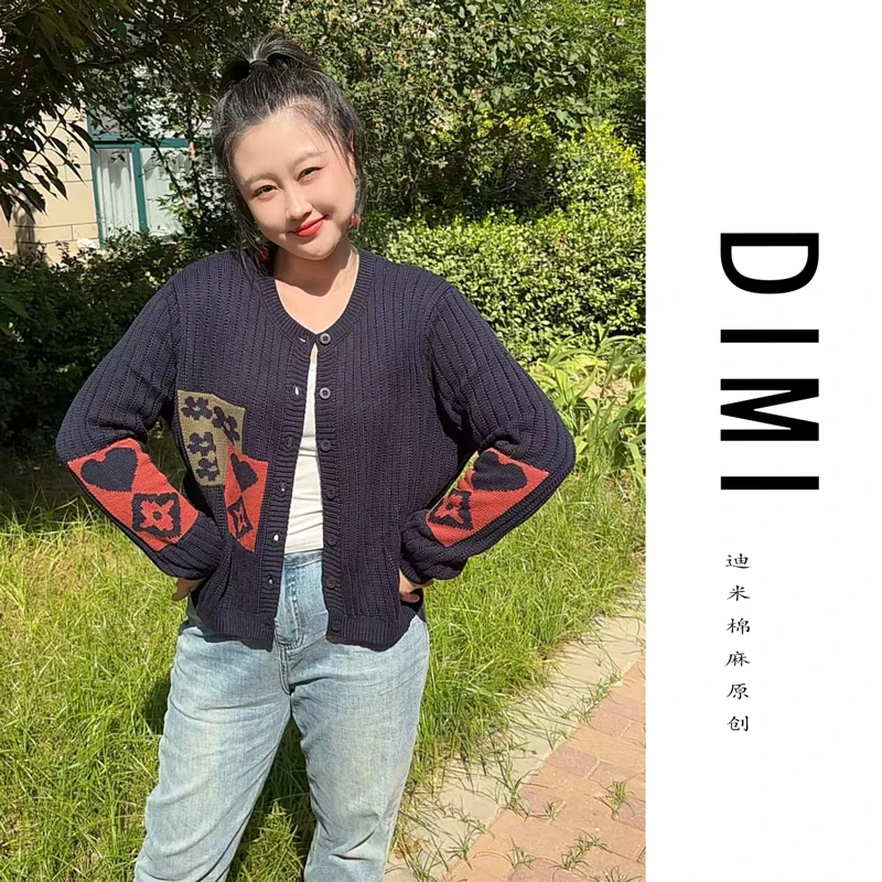 2025女士常规款毛针织衫开衫长袖保暖针织秋季印花心形圆领888