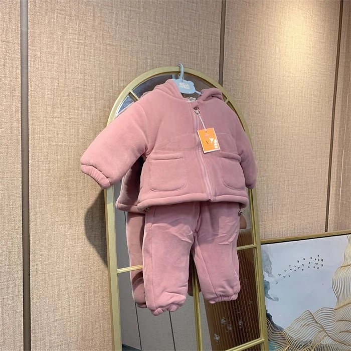 S1024   宝宝粉色上衣裤子厚棉套装