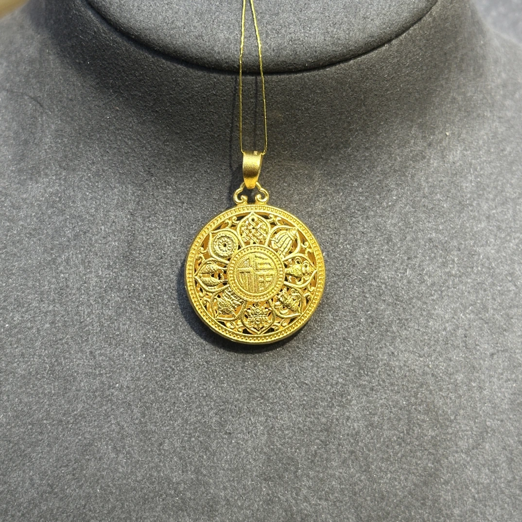 足金莲花罗盘吊坠
