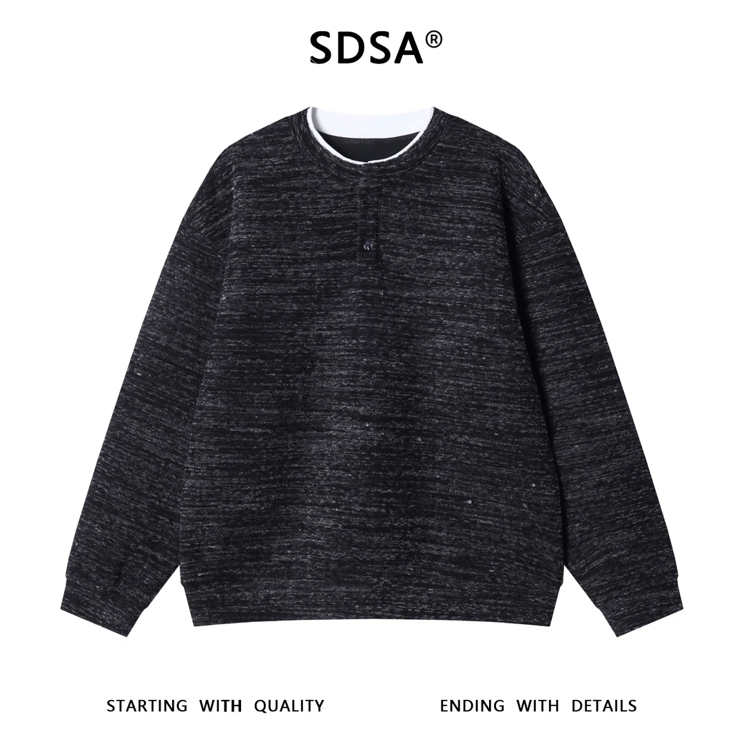 SDSA男士秋冬新款痞帅男装韩版简约拼接半纽扣圆领卫衣休闲情侣