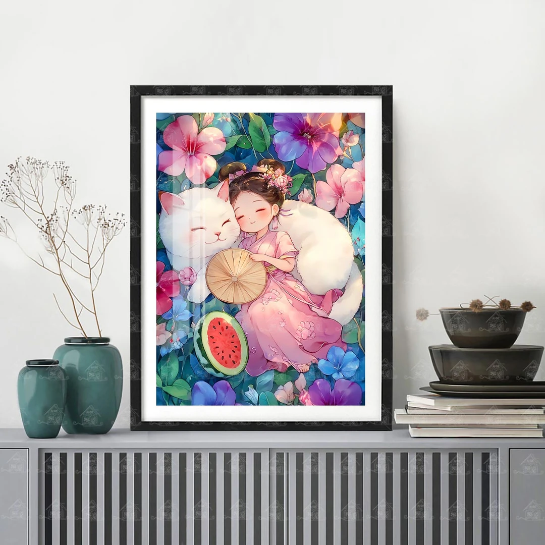 【进口棉布】十字绣爱阁夏日小憩新款女孩花卉简约现代客厅手工线绣