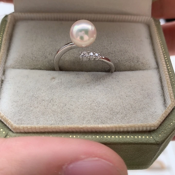 海水珍珠戒指银S925镶嵌7.5-8mm ak