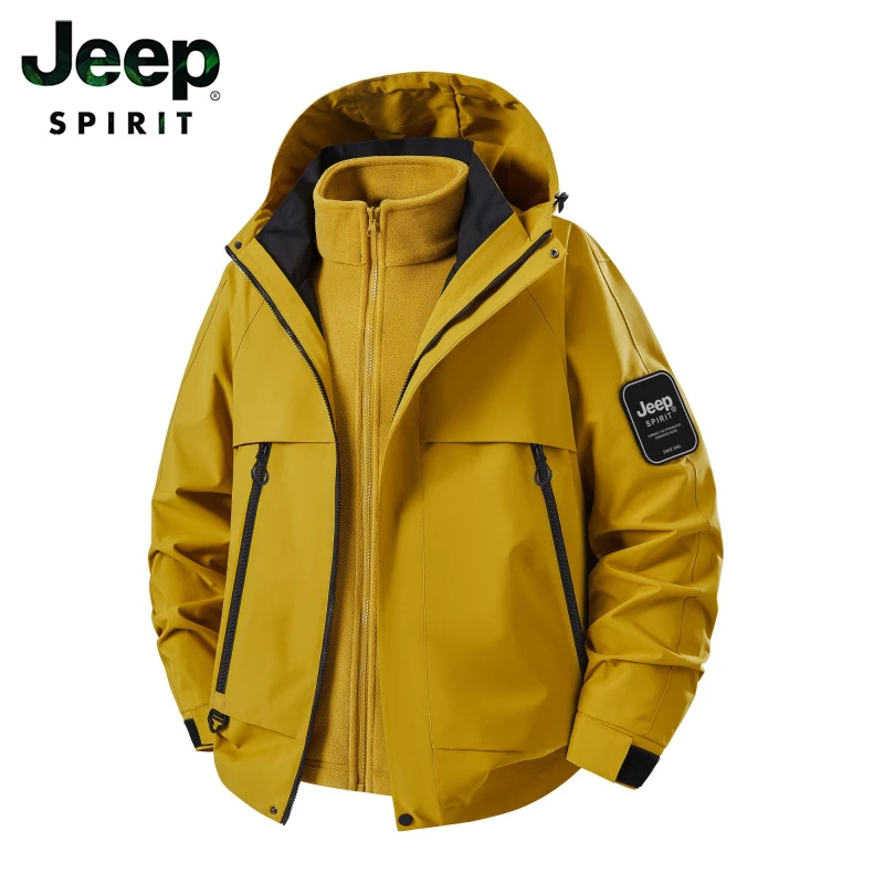 JEEPSPIRIT吉普冲锋衣三合一可拆卸连帽夹克男女情侣款秋冬季外套