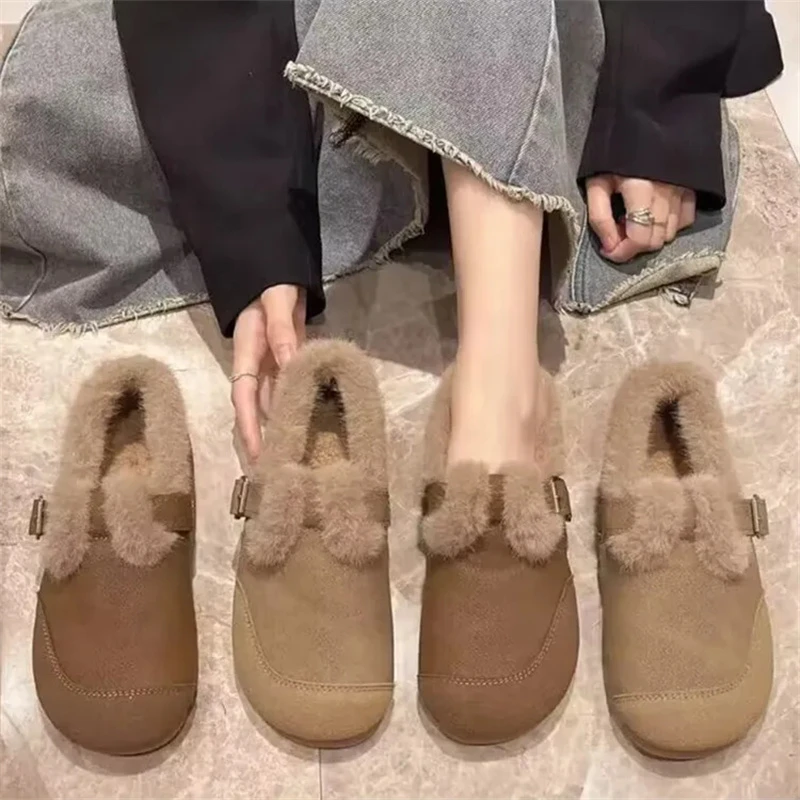 大码女鞋41—43宽脚肥脚勃肯鞋秋冬新款加绒保暖豆豆鞋平底毛毛鞋