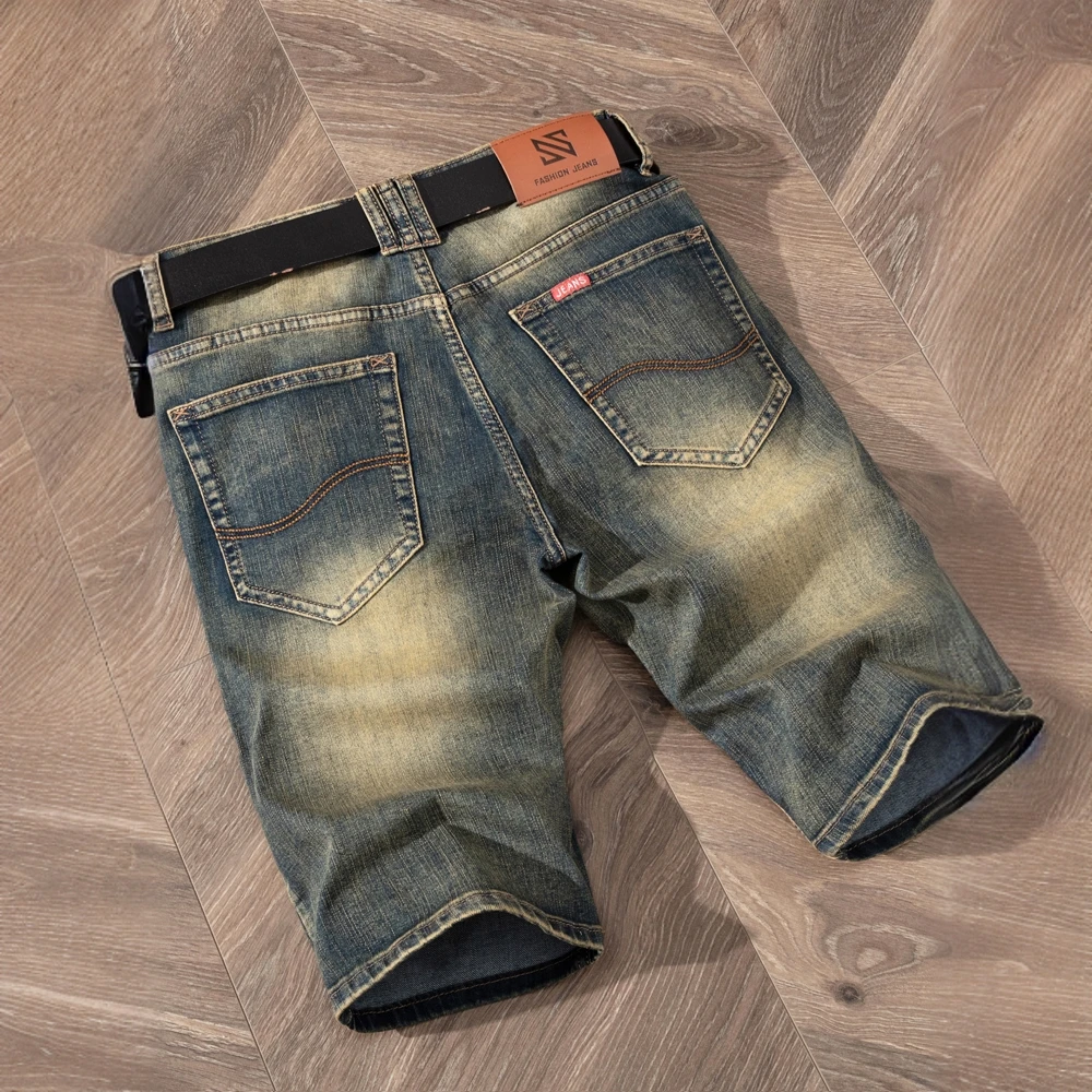 普卡夕赫高端牛仔短裤男士古修身直筒五分裤休闲宽松中裤夏季薄款