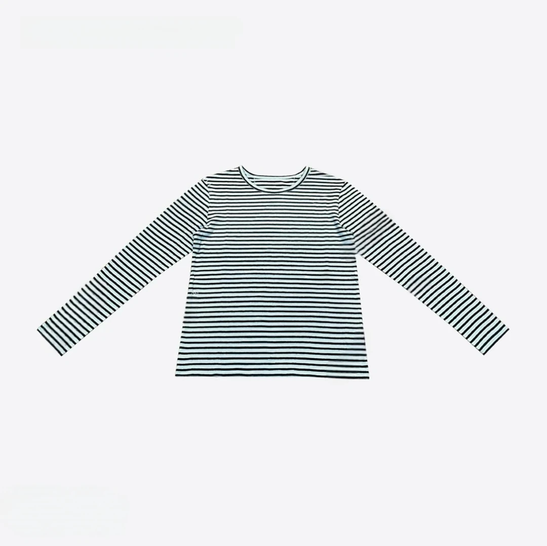 【LLE】经典条纹棉麻混纺百搭圆领长袖T恤10182