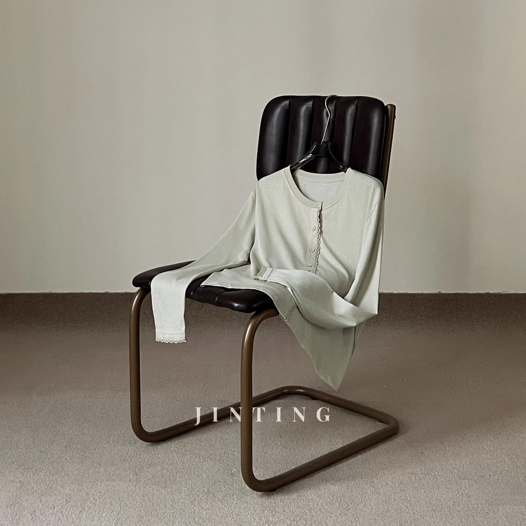 今婷韩版减龄单排扣气质百搭纯色圆领花边长袖小开衫-M25206439