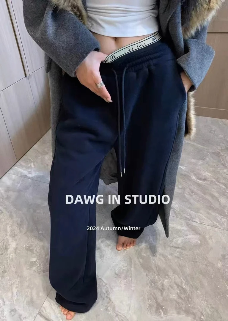 双腰头加绒加厚糖果色卫裤