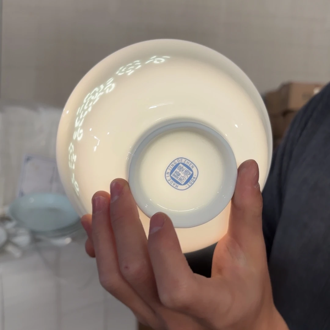 6英寸白色玲珑牡丹面碗2只（源头工厂）