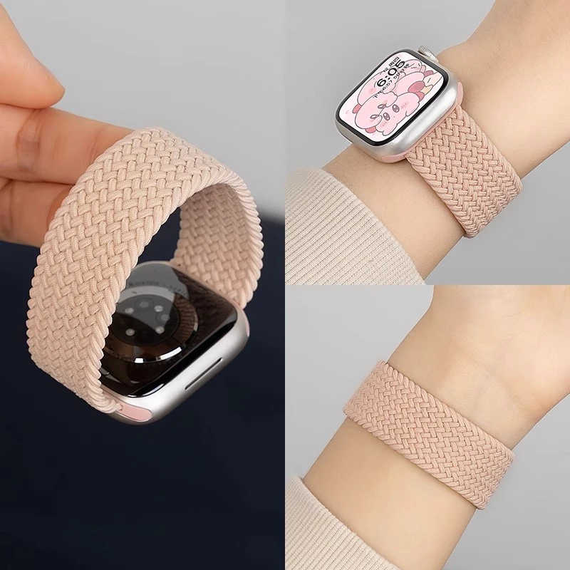 适用苹果手表S10官网款单圈款创意弹力编织运动表带iWatch9/8/7SE