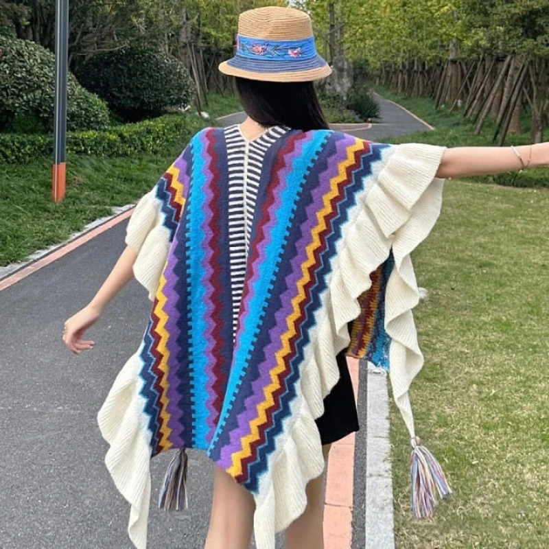 民族风披肩西藏新疆波西米亚旅游拍照外搭九寨沟丽江云南斗篷披风