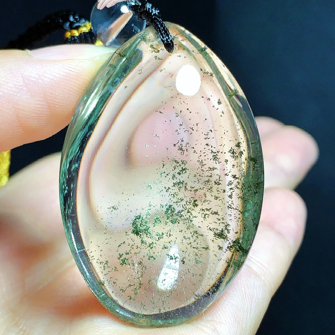 东海水晶天然绿幽灵水晶吊坠毛衣链水滴项坠男女款聚宝盆真品饰品