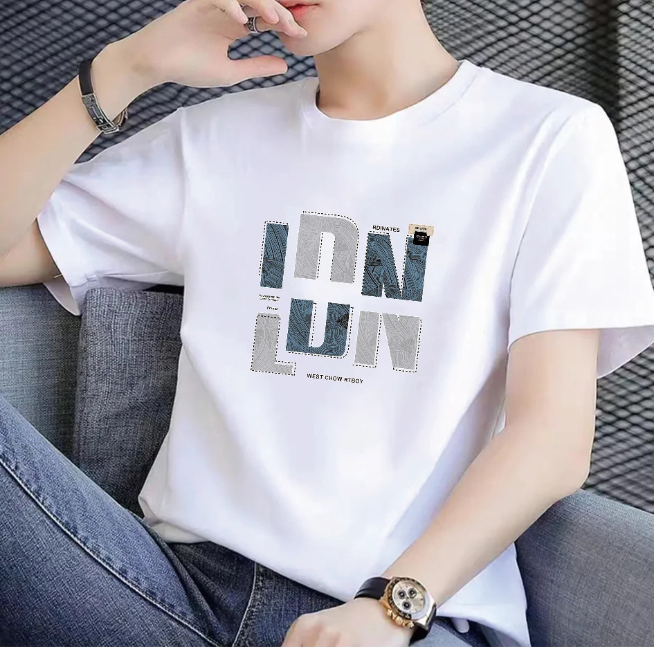 2025夏季纯棉圆领T恤男潮流百搭短袖宽松休闲半袖情侣装韩版上衣t