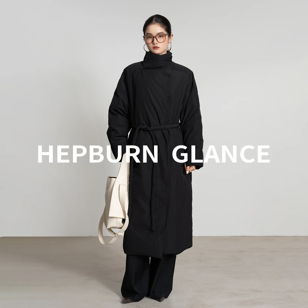 HG侘寂極简亚麻面料90白鹅绒羽绒服女长款新中式禅意系带风衣外套