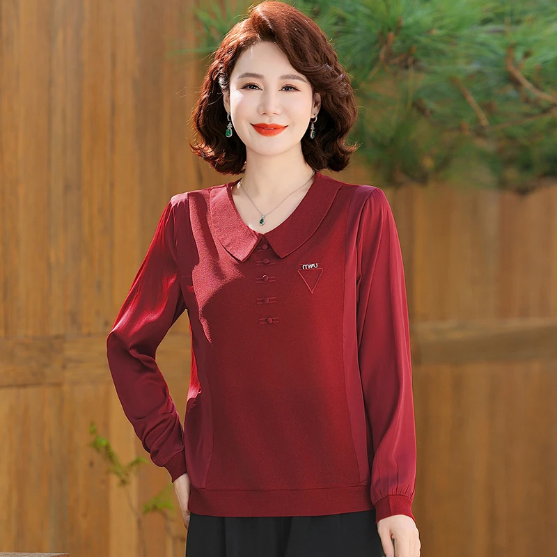 2025春新款妈妈针织衫长袖上衣洋气时尚中老年女装T恤薄款上衣