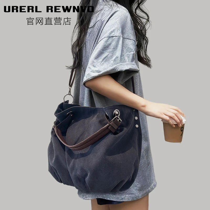 URERL REWNVO帆布托特包女2025新款大容量帆布斜挎包通勤大挎包