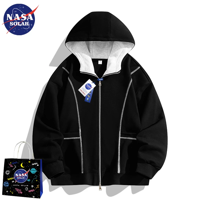 NASA SOLAR美式重磅休闲连帽卫衣男秋季新款运动休闲时尚情侣外套