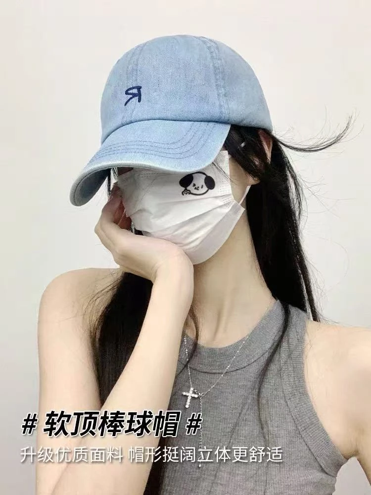 早春新款显白减龄牛仔棒球帽男女字母R弯檐鸭舌帽大头围显脸小韩