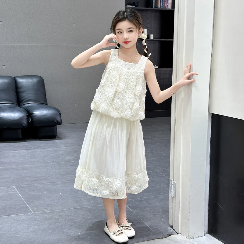 女童连衣裙夏季2025新款儿童洋气时髦中大童休闲百搭公主裙两件套