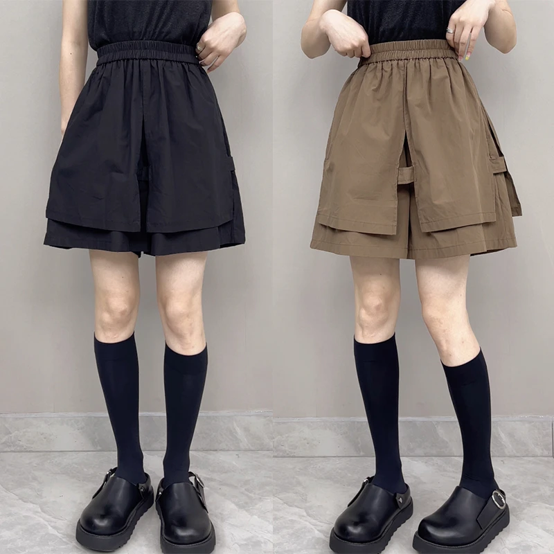 2025夏季新款宽松显瘦百搭双层花苞五分裤舒适透气不规则裙裤短裤