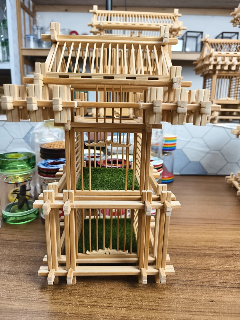 上下两连体竹子皮料手工制作扎刻蝈蝈笼