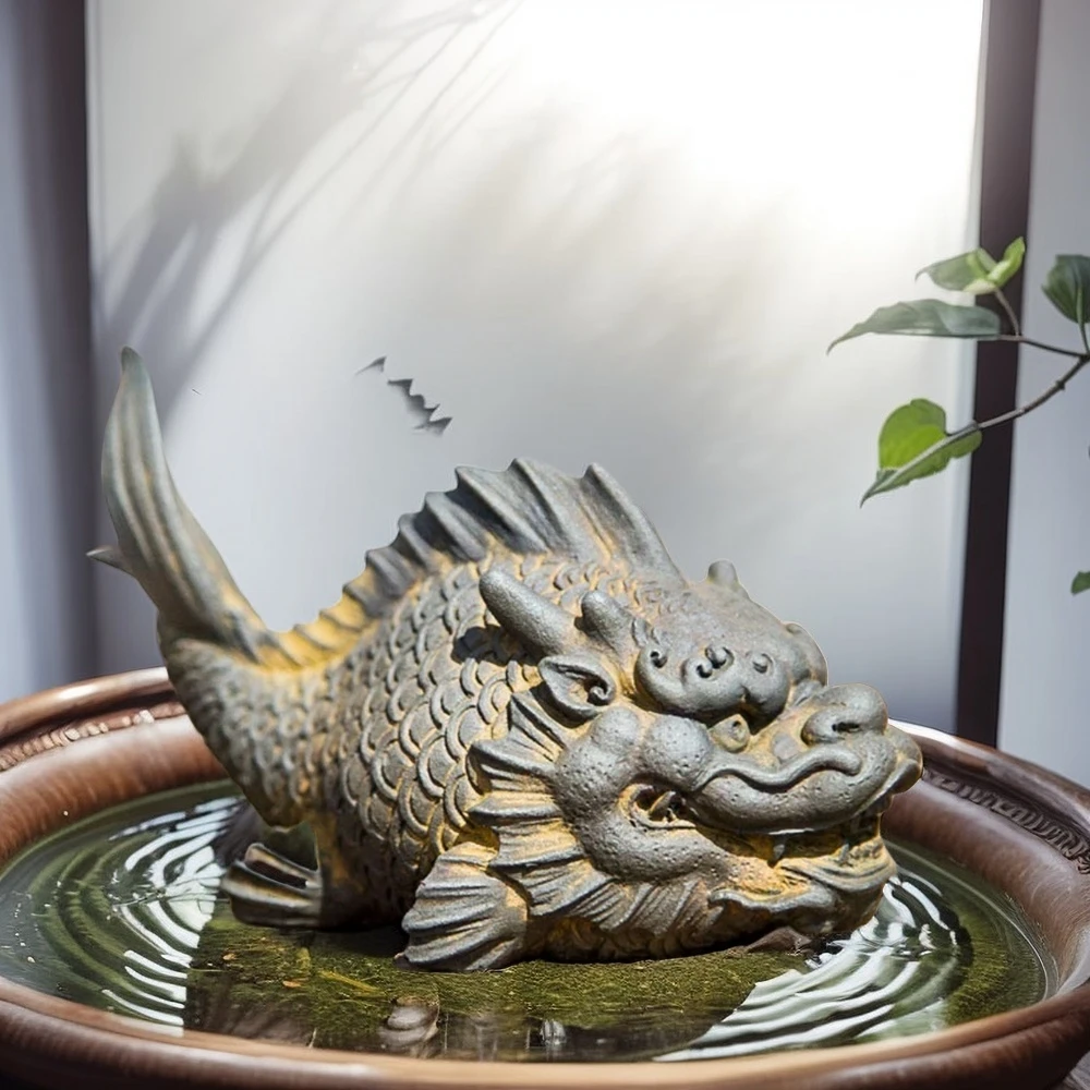 铸铁山海经龙鱼装饰创意招财桌面鱼缸造景瑞兽小摆件仿古手工荼宠