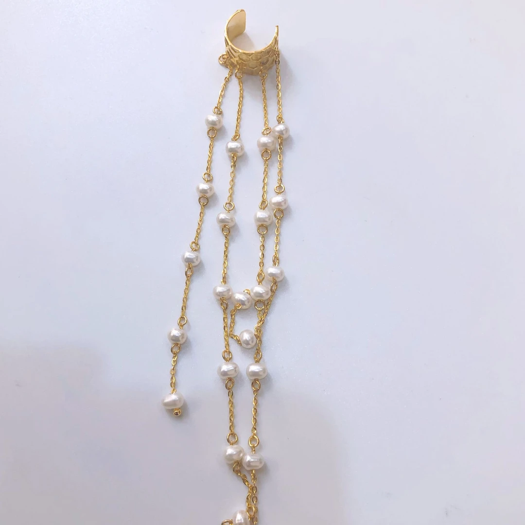 【流苏白珠耳夹】足金999黄金5G流苏耳夹时尚潮流耳夹