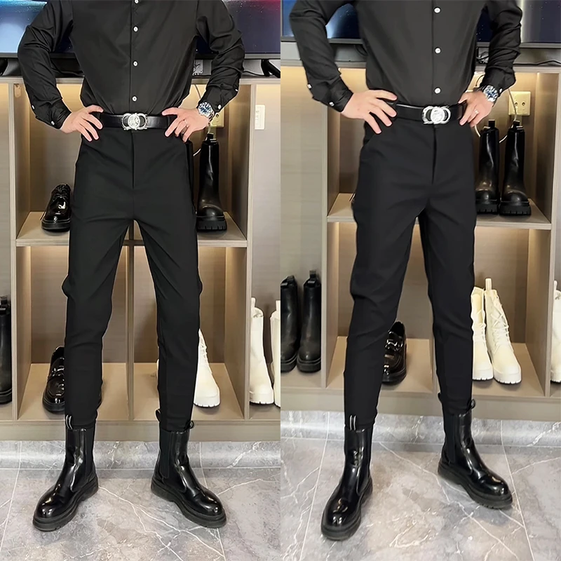 网红同款男士高级感休闲束脚西裤黑色个性小脚裤气质总裁西装裤男