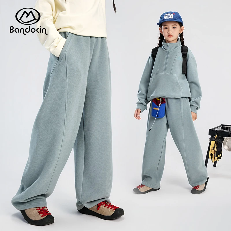 BANDOCIN/半度闲女童裤子冬装新款高腰显瘦弯刀裤冬季童装加绒裤