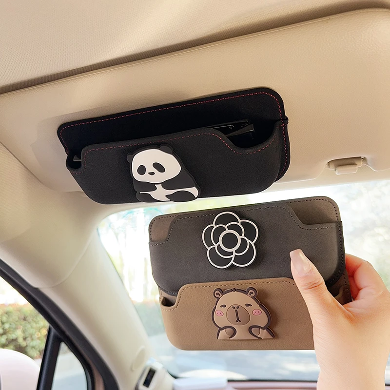 汽车用粘贴式车载眼镜夹置物袋杂物盒汽车多功能手机卡包放卡盒女