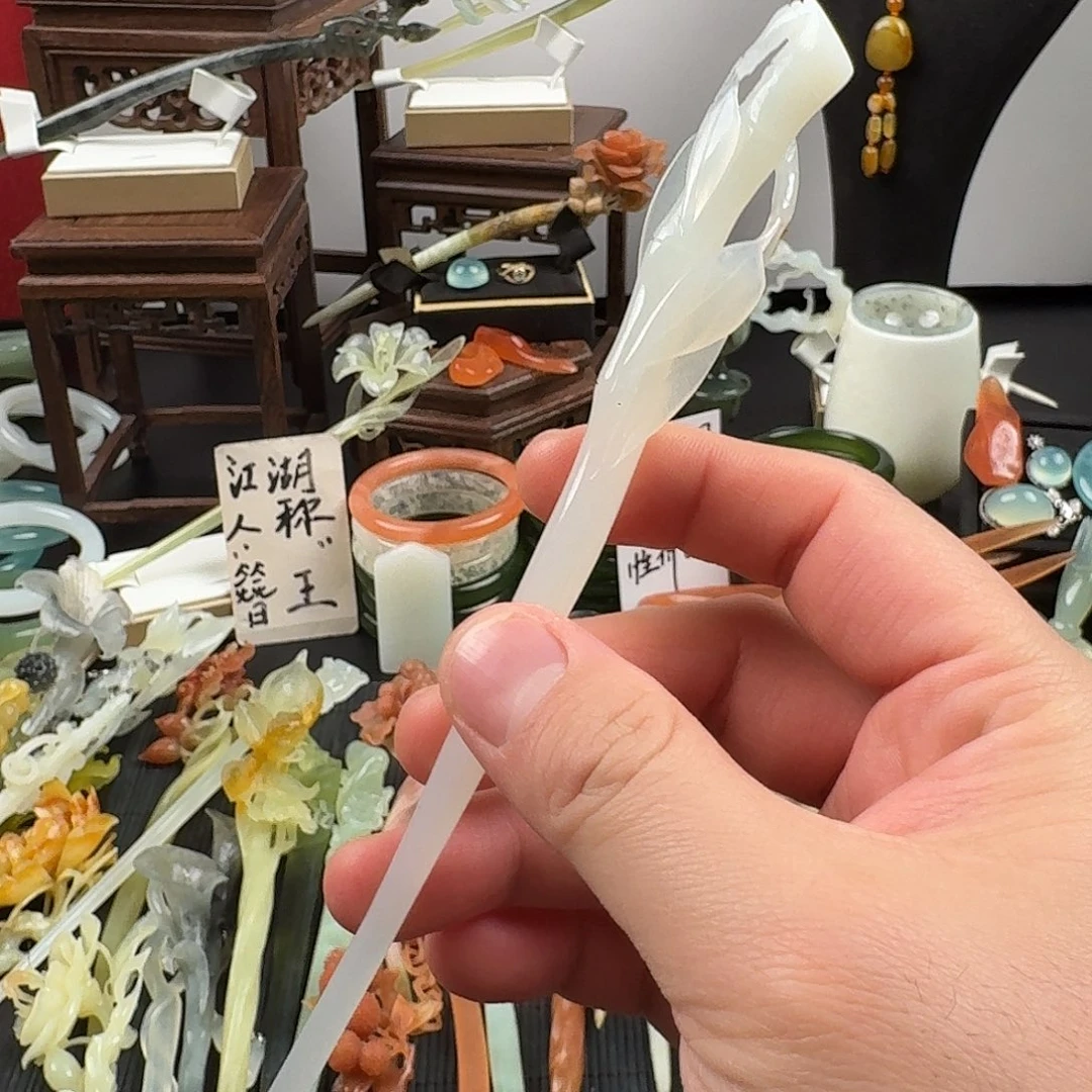 醇***旭蛇纹石玉未镶嵌发饰