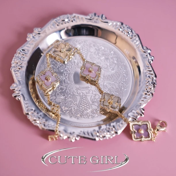 铜合金贝壳手链 CUTEGIRL 意大利拉丝布布五花间钻粉色手链