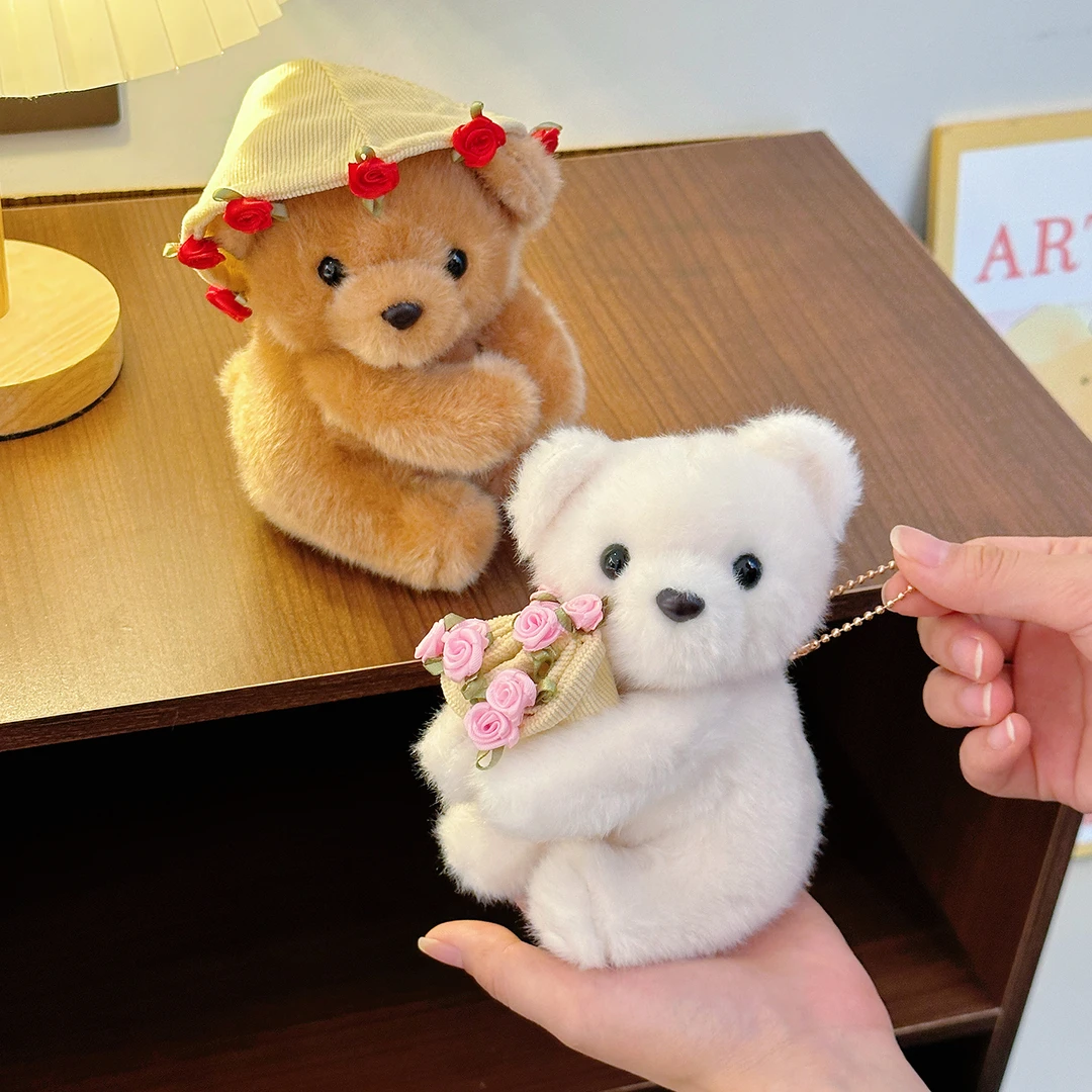 玫瑰花小熊桌伴娃娃小兔子玩偶小马公仔毛绒玩具磁吸手捧花送朋友