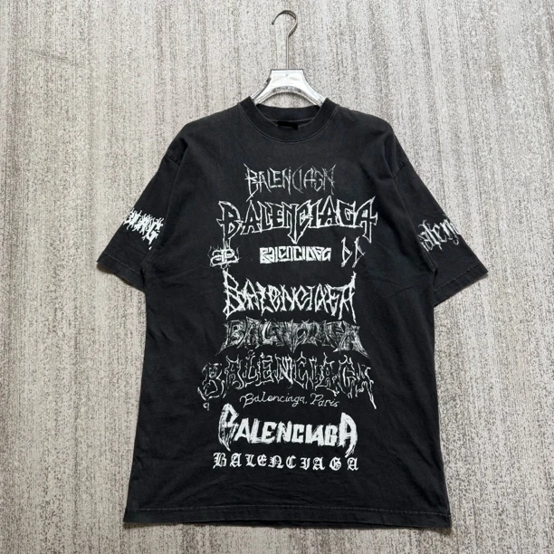 99新 Balenciaga/巴黎世家 字母Logo满印纯色圆领短袖/S码/4435