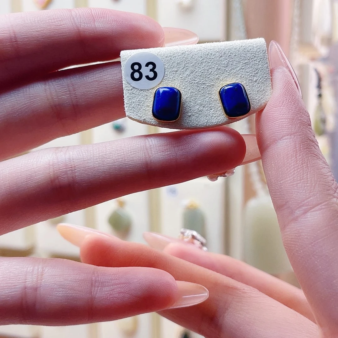 青金石银S925镀金镶嵌耳饰