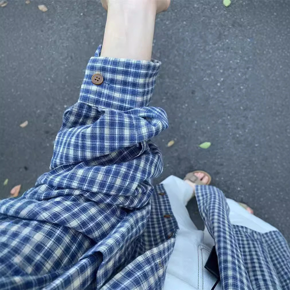 韩系格子衬衫 2024秋季新款 翻领长袖宽松气质百搭休闲开衫上衣女