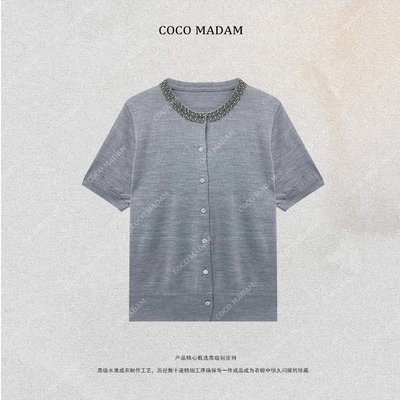 NIUNIU ·T-581 法式时尚气质百搭重工镶砖针织衫单排扣上衣