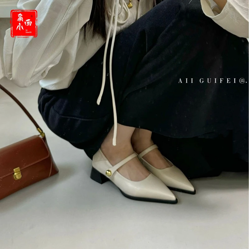 时尚百搭复古春夏适用！奚小西方根高跟鞋，尖头包头一