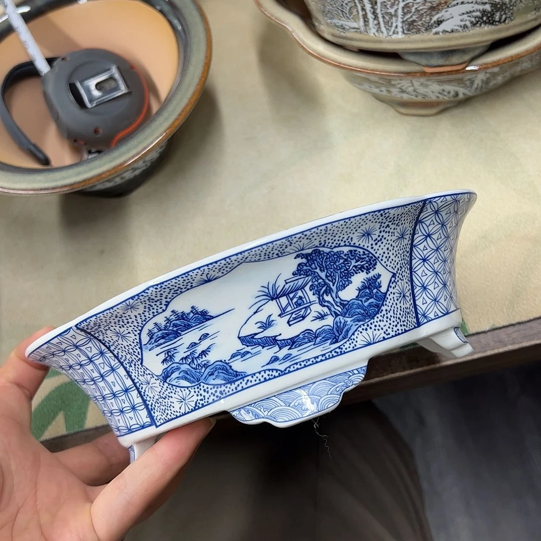 紫砂花盆970号瑕疵20/18/6cm仿手绘青花海棠