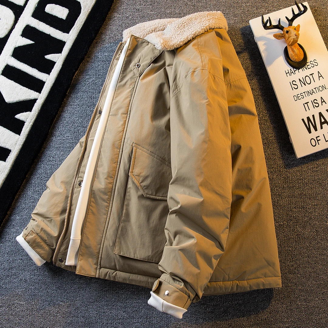 潮品羊羔绒工装棉服男冬季加厚潮牌复古保暖棉衣高档外套防风棉袄