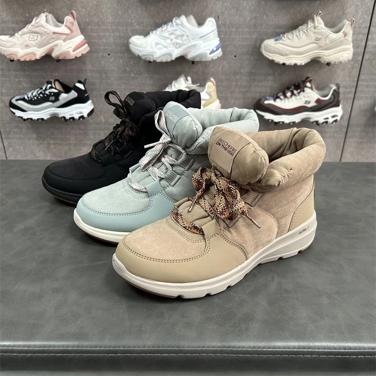 Skechers斯凯奇冬季加绒女款面包靴厚底休闲户外短筒靴144194