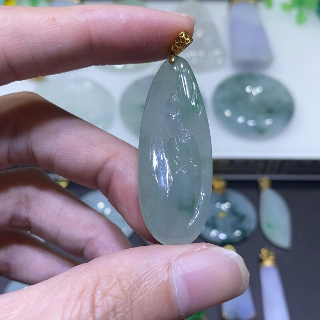 翡翠18K金镶嵌吊坠(不含链)